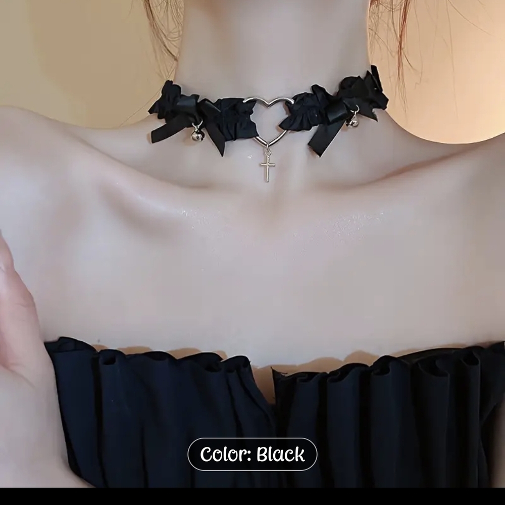 Black Heart Charm Choker Necklace